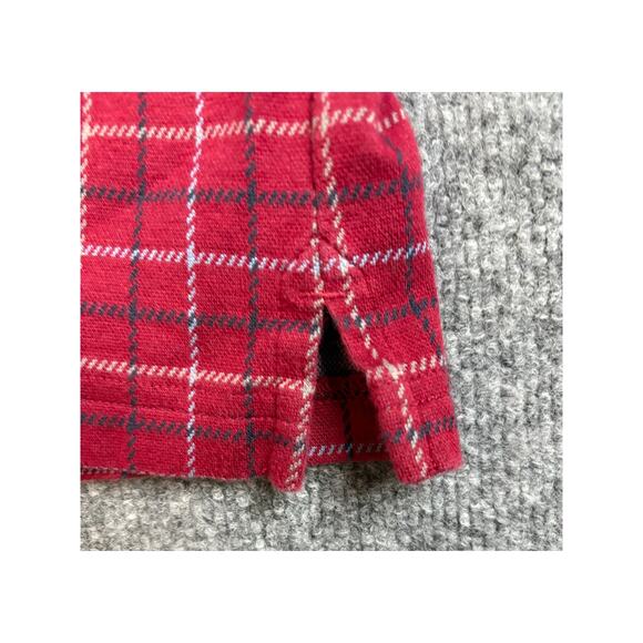 Lands' End Traditional Fit Men's XL Red / White Plaid Long Sleeve Polo Shirt - Picture 4 of 8